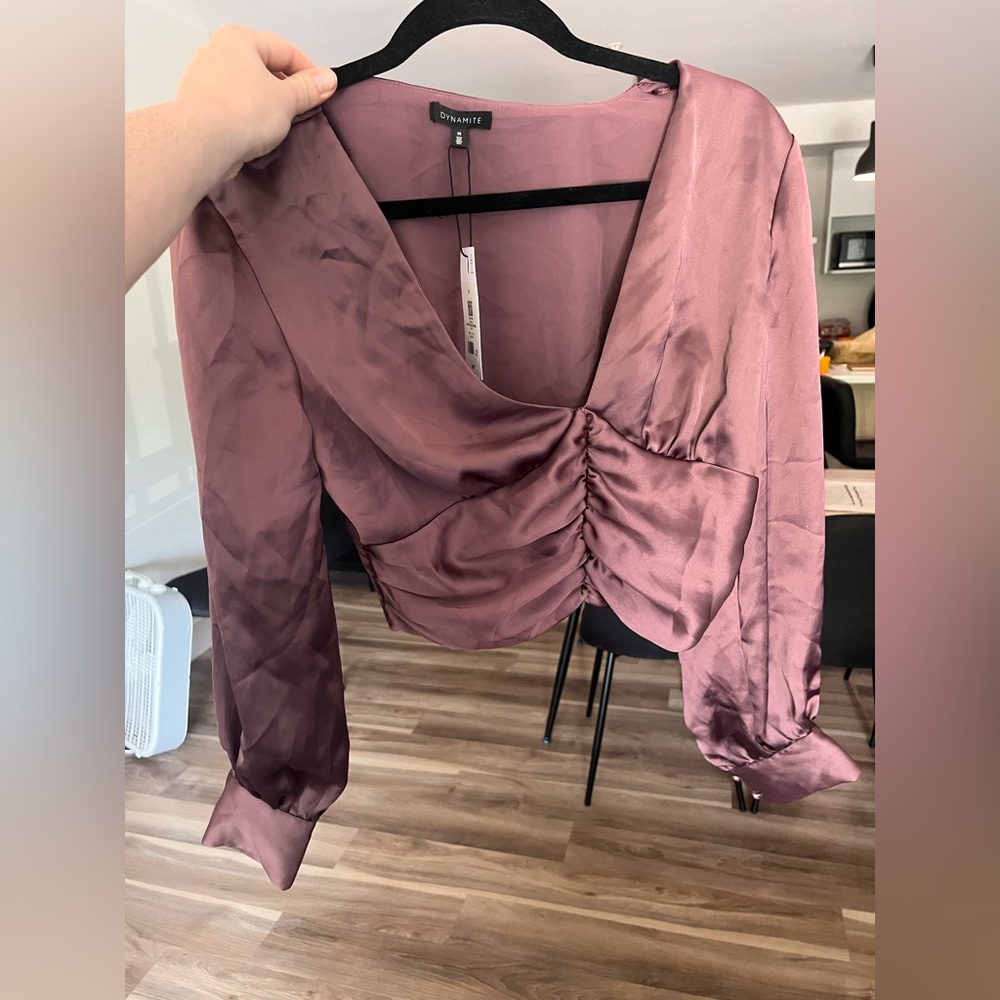 Dynamite Pink Ruched Crop Blouse